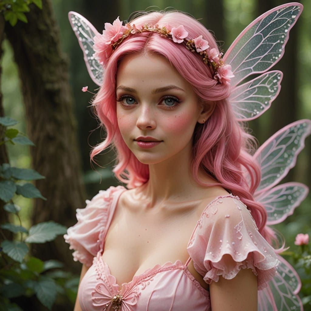 Cute Pink Fairy Woman, Medium Shot