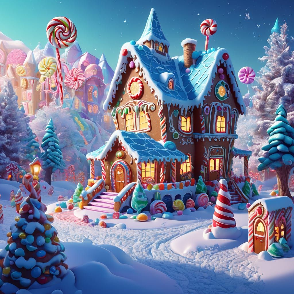 Whimsical Gingerbread Village with Candy Cane Trees