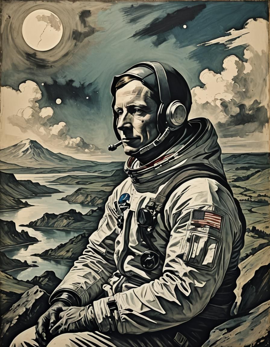 Neil Armstrong Pop Art Monoprinting in 19th Century Style