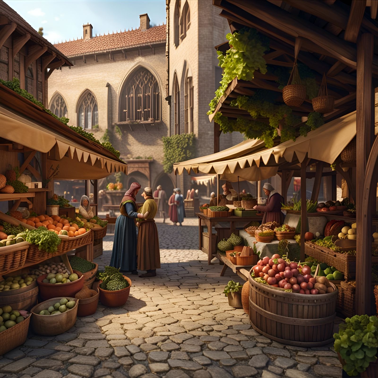 Medieval Farmers Market in Detailed 3D