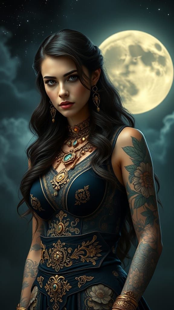 Ethereal Night Goddess in Art Deco Style