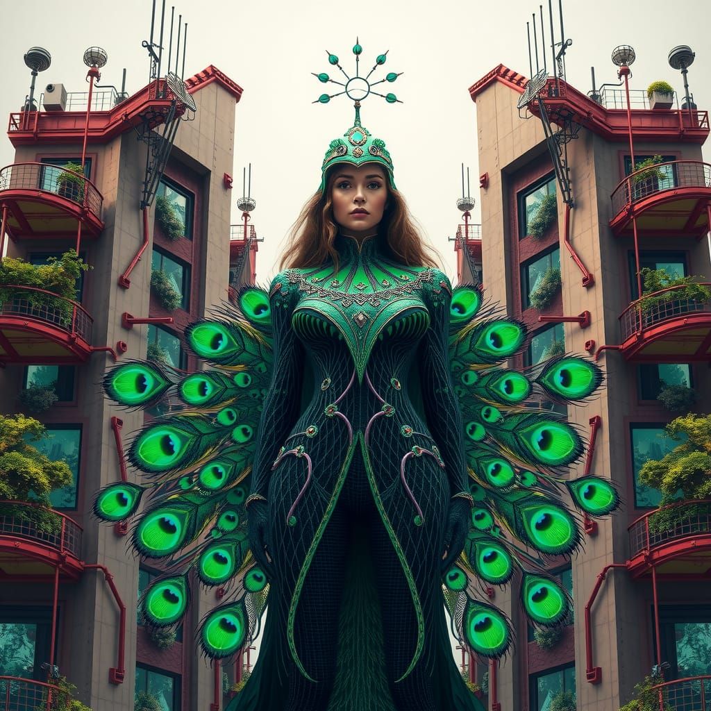 Peacock Woman in Biopunk Fractal Fantasy