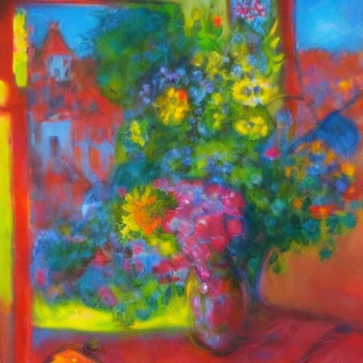 Woman and Cat on Windowsill in Dreamy Impressionistic Style