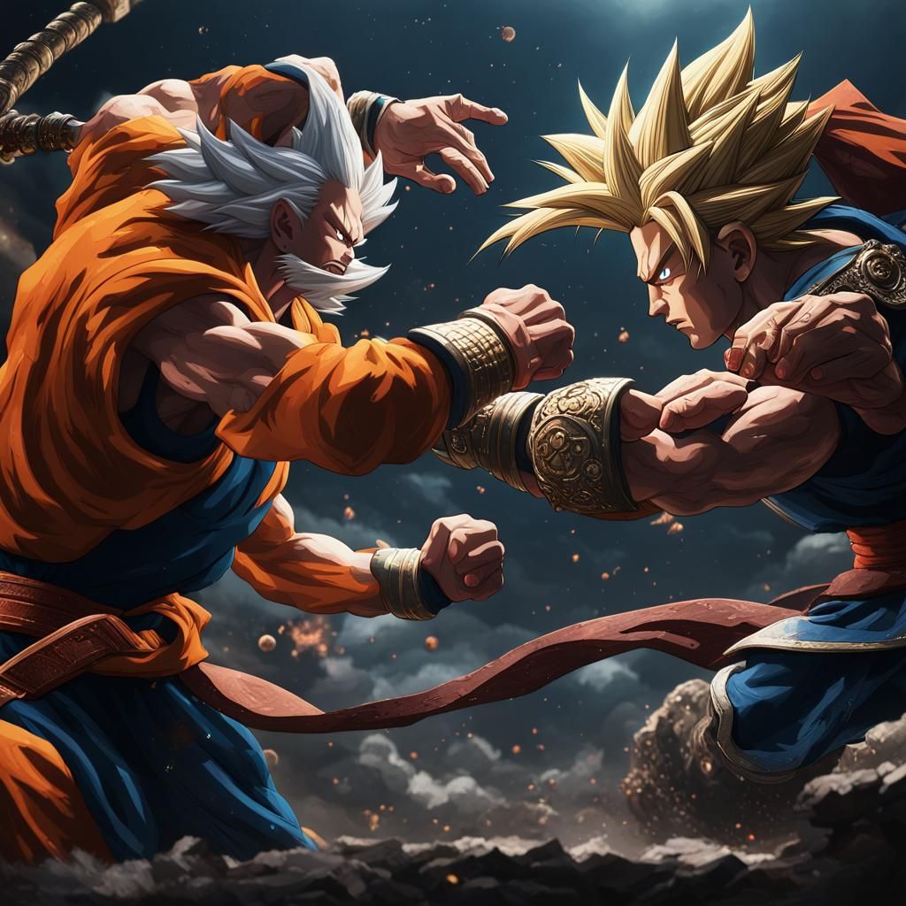 Travis Scott vs Goku: Detailed Fantasy Art