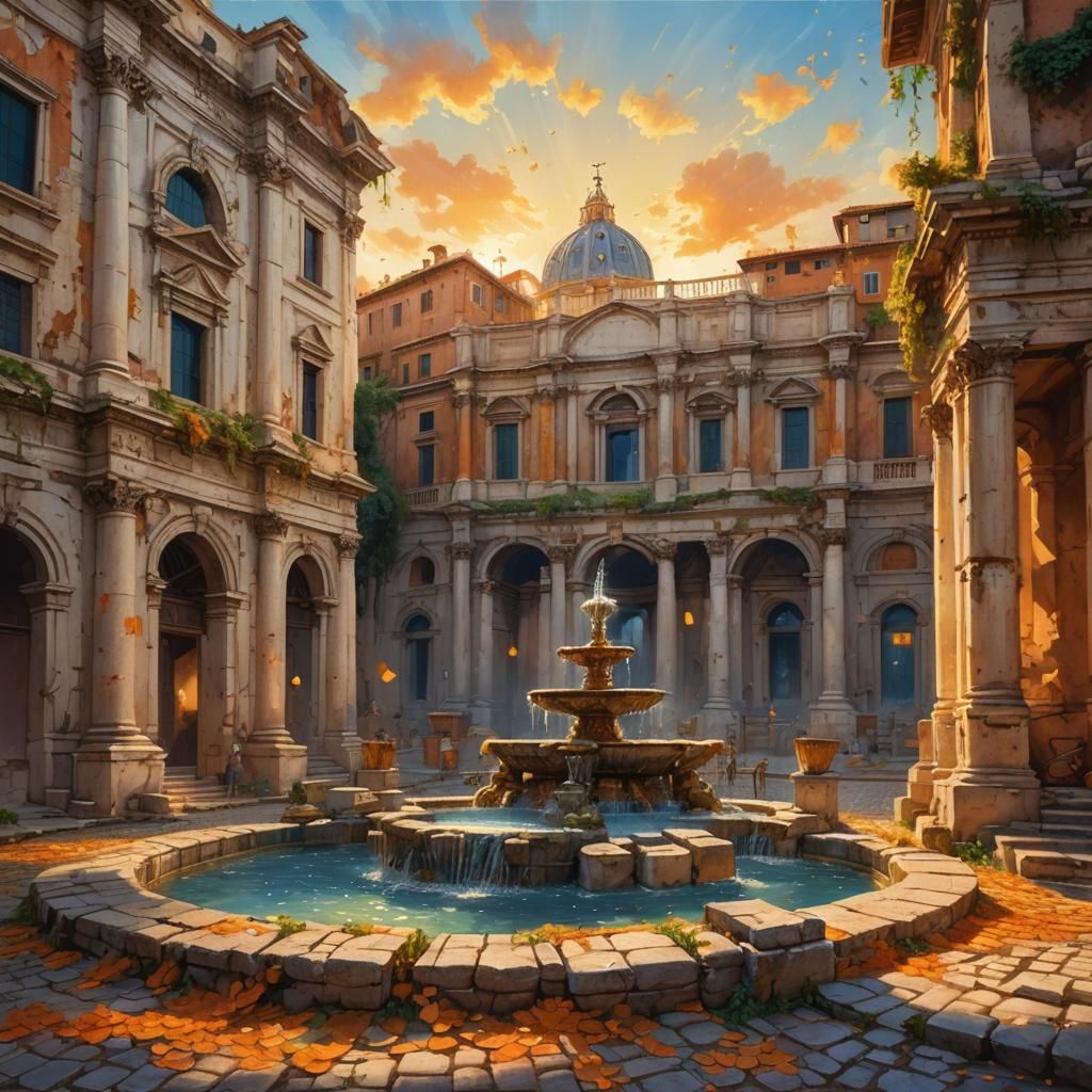 Deserted Square in Ancient Rome: Fantasy Matte Painting