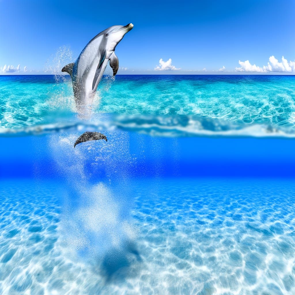 Playful Dolphin Leaping in Caribbean Sea - Photorealistic