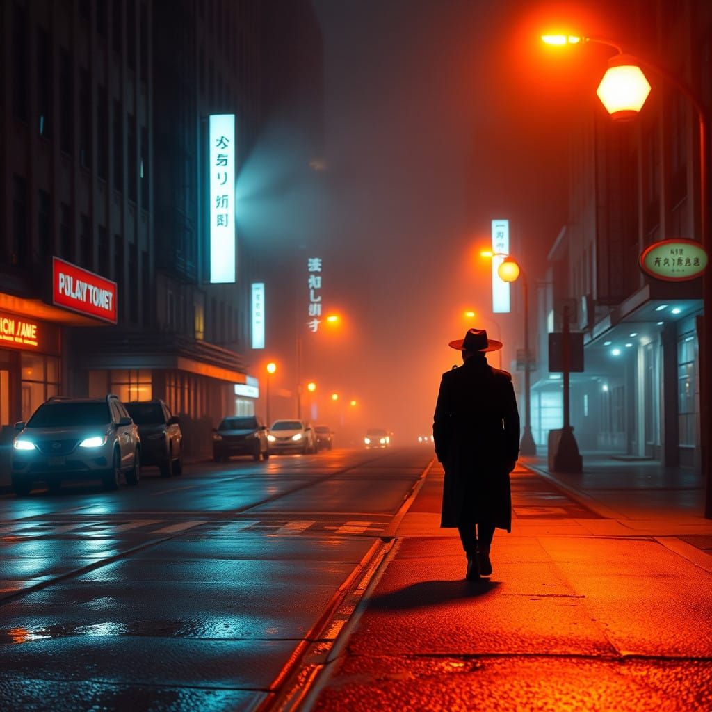 Midnight Cityscape in Warm Orange Hues