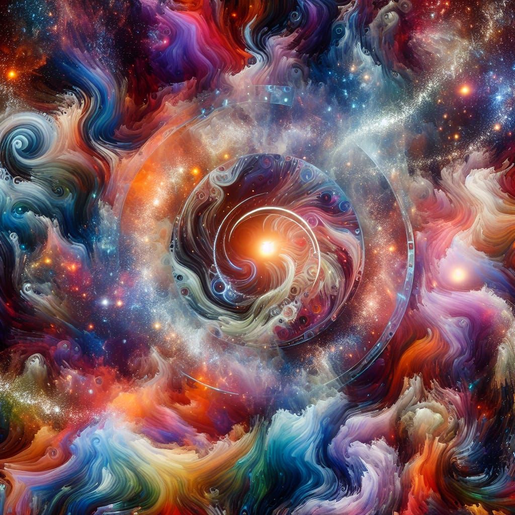 Astral Cosmic Illustration of Core Values in Mixed Media