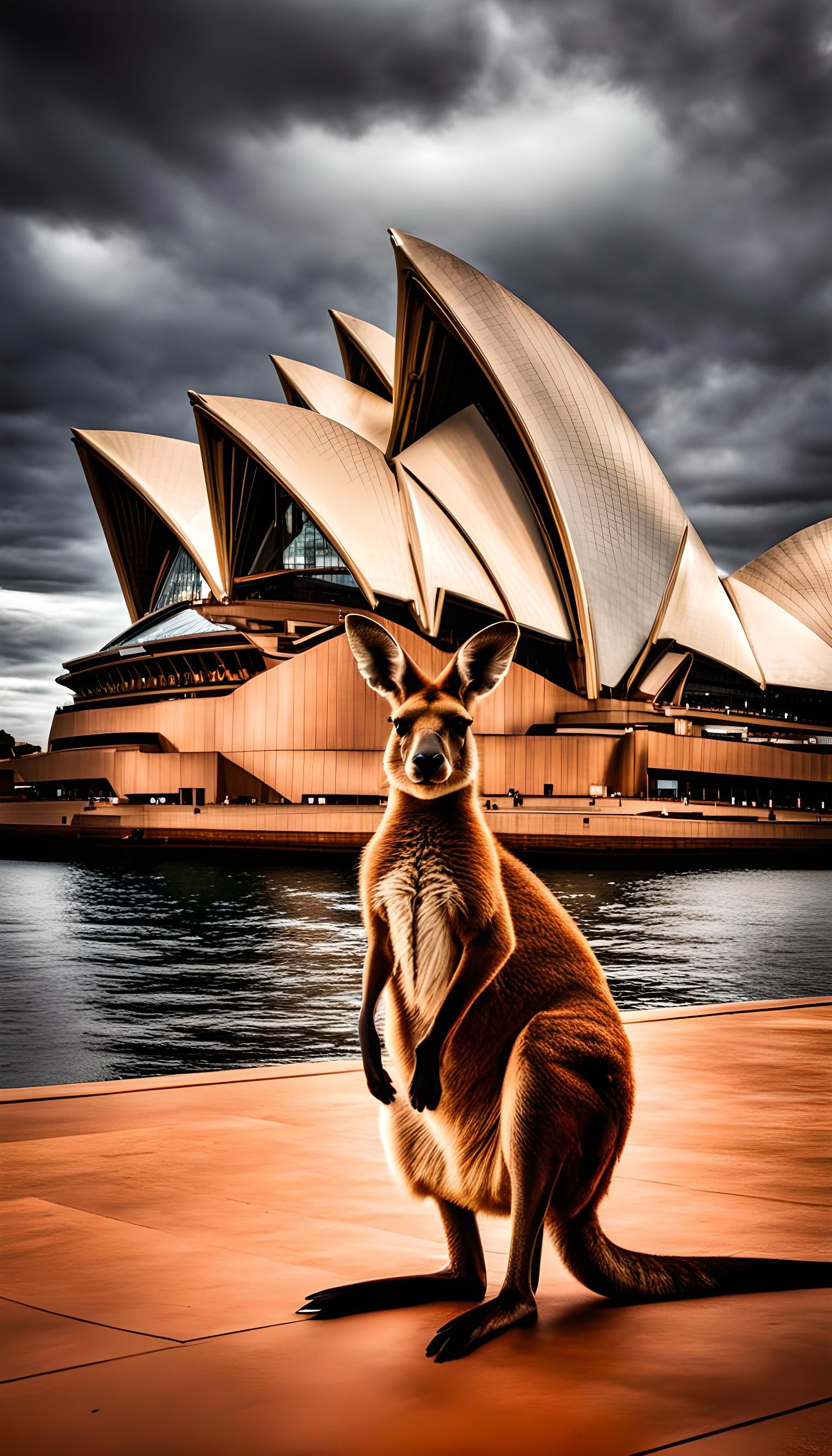 A kangaroo and the Sydney Opera House
