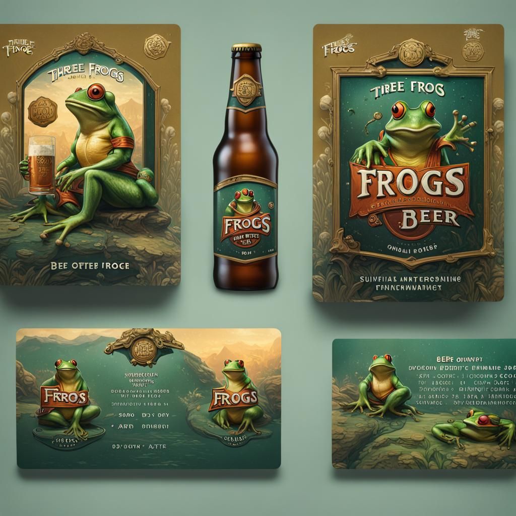Three Frogs Beer Business Card: Detailed Matte Painting