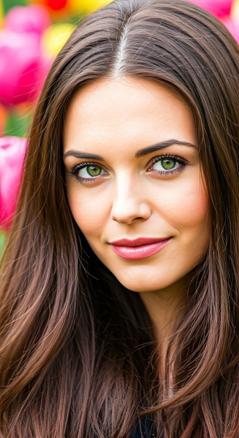 Stunning Brunette Woman in Vibrant Spring Bloom