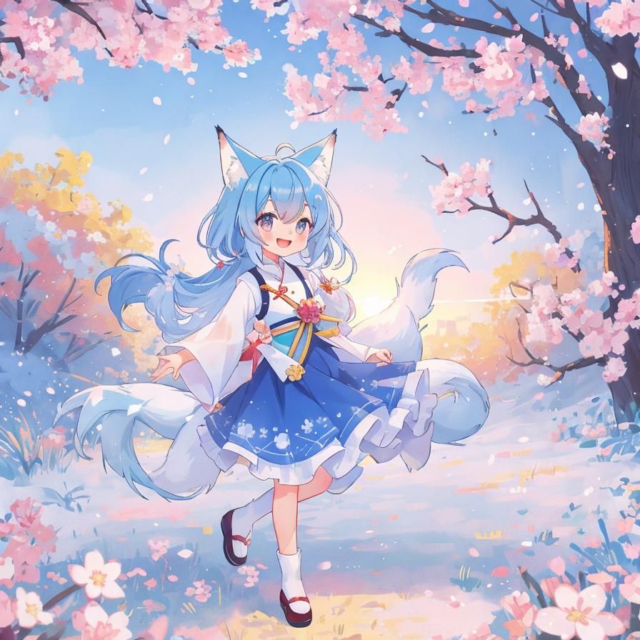 Anime Girl with Fox Features in Golden Hour