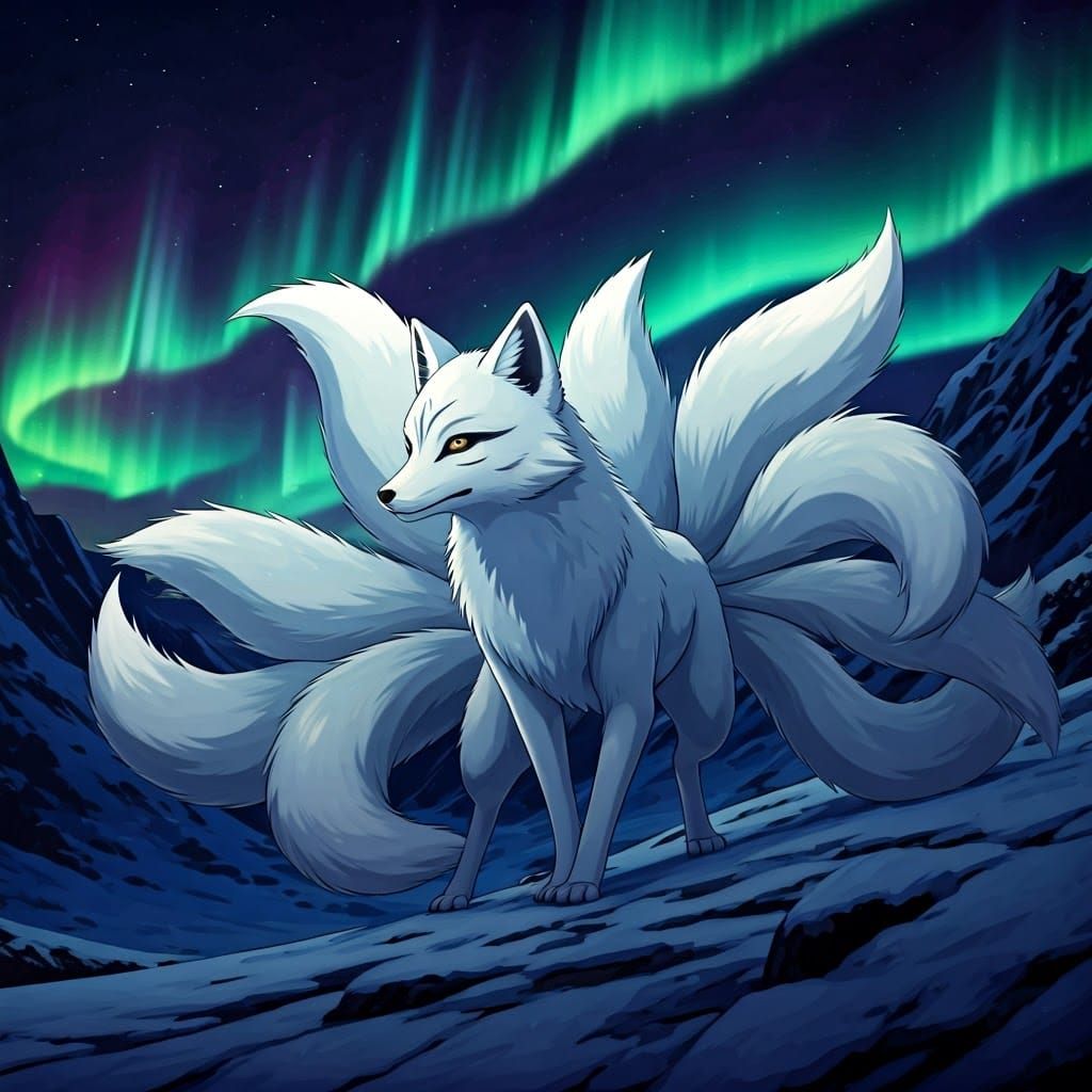Majestic Nine-Tailed Fox in Anime Style