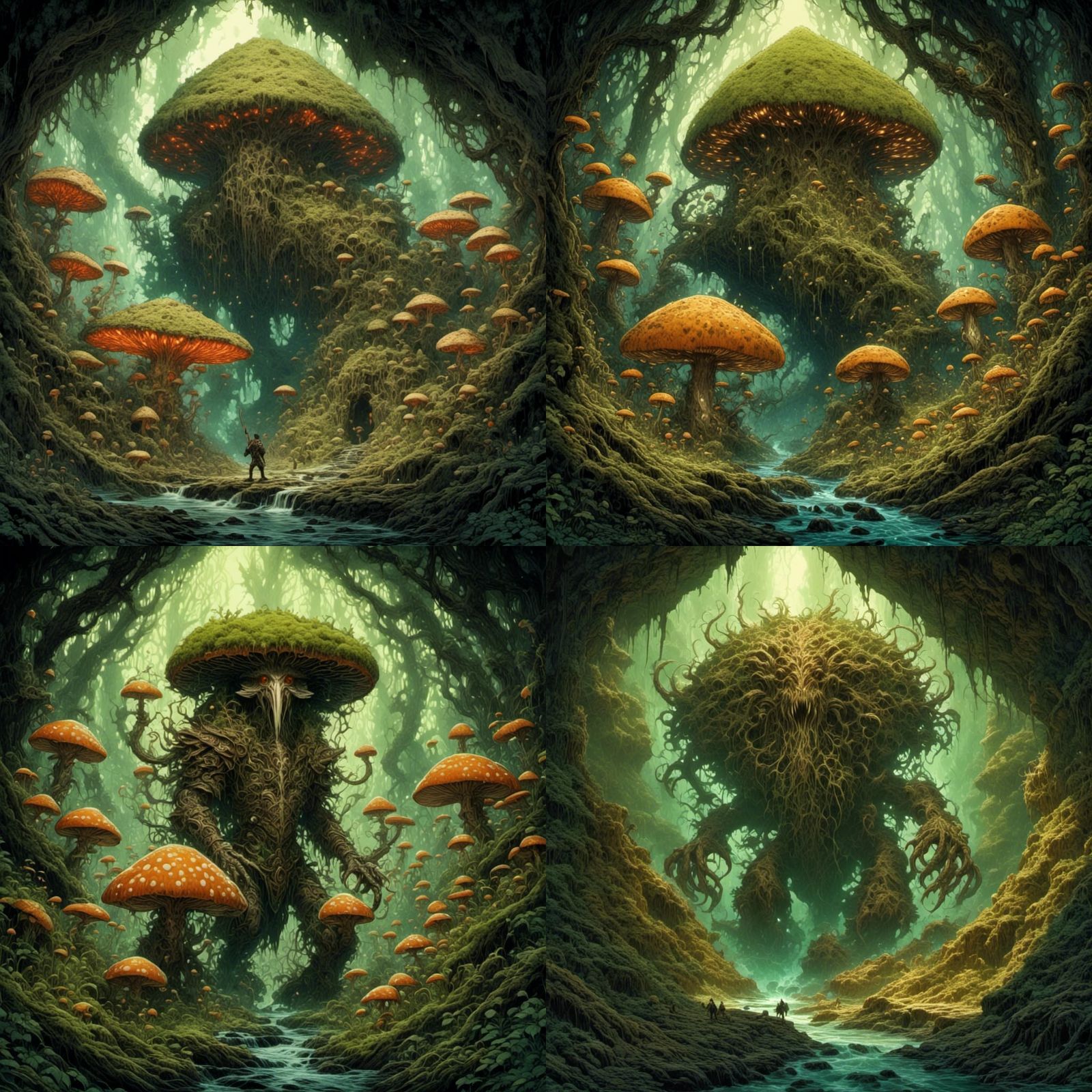 Mushroom Warrior Emerges in Fungal Forest