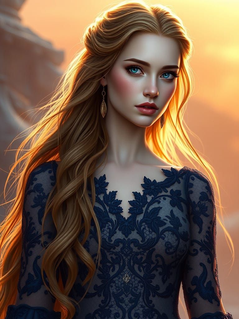 Ethereal Fantasy Goddess with Sunset Hair