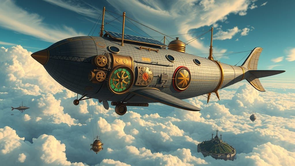 Steampunk Whale Airship Soars Through Cloudy Skies