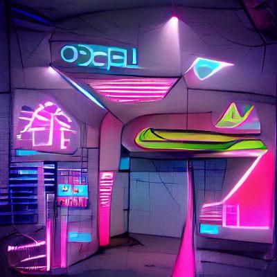 Neon Liminal Space in 80's Futuristic Style