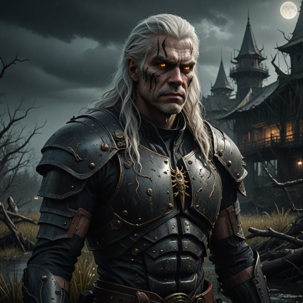 Grim Hero Embarks Through Haunted Swamp Under Stormy Moonlig...