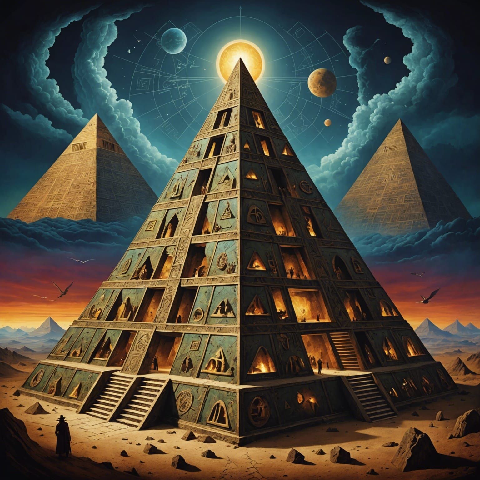 Create a surreal esoteric occult mystical pyramid wallpaper ...