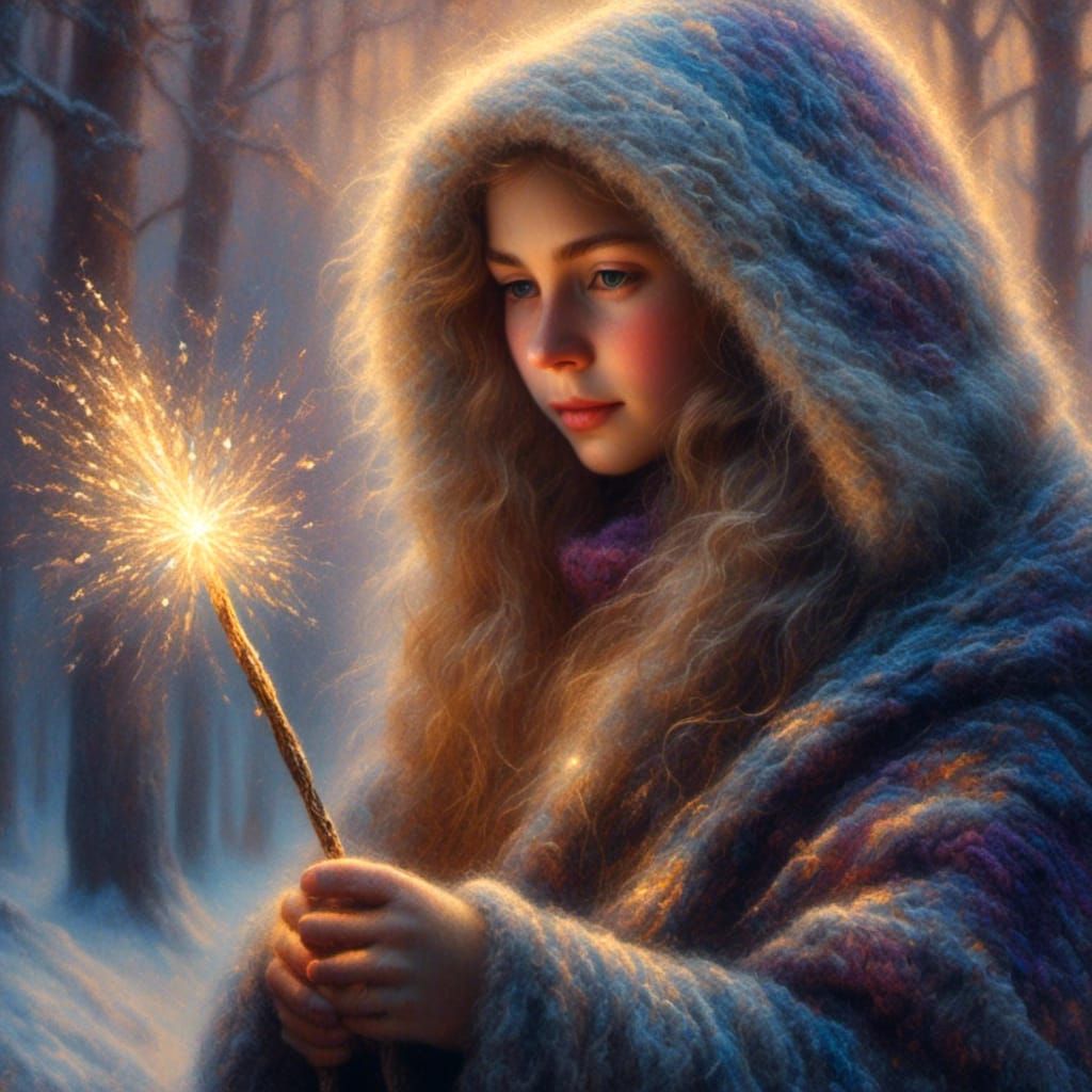 Sorceress Portrait in Impressionist Oil on Felt