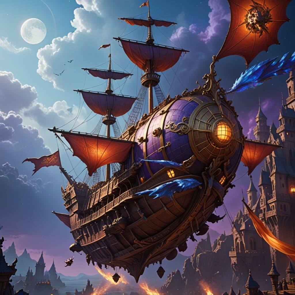 Magical Flying Spanish Airship Battles Dragons in Baroque Fa...