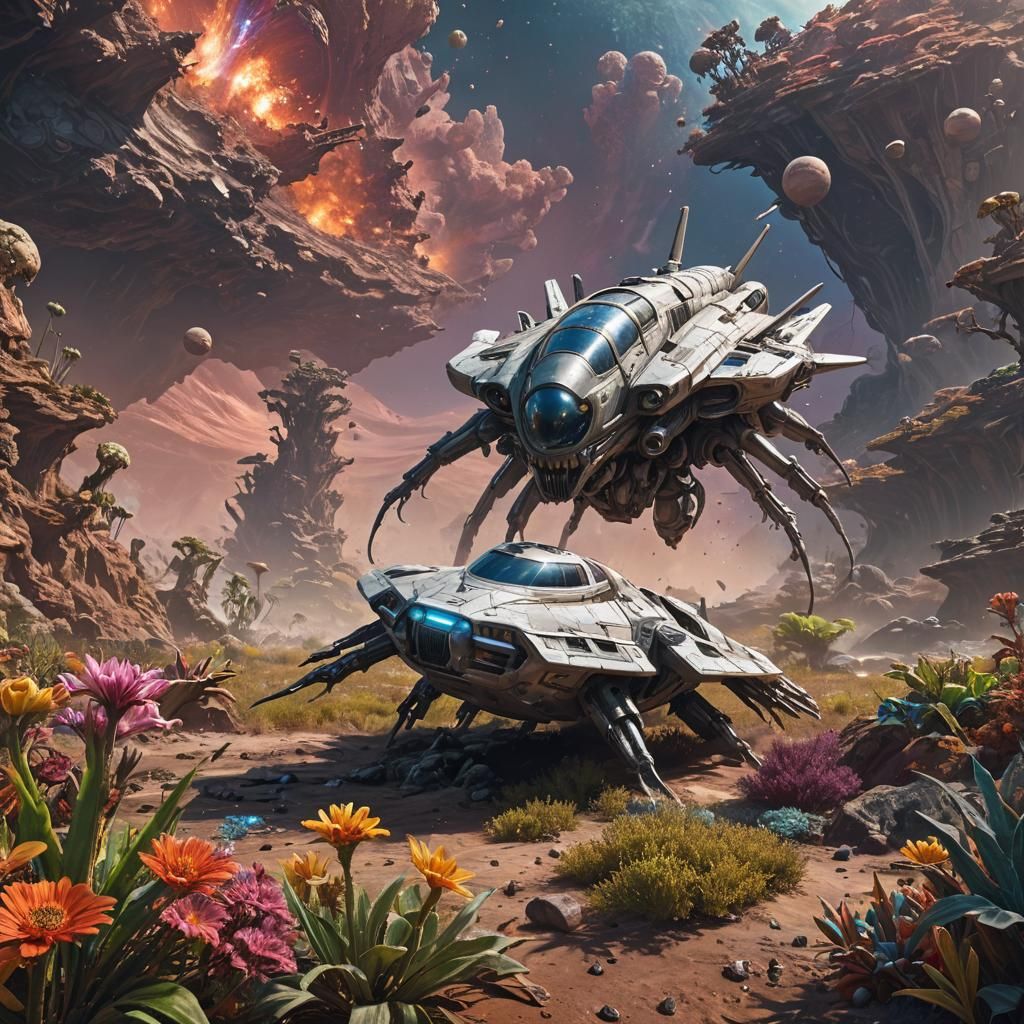 Hyperrealistic Spaceship Landing on Alien World