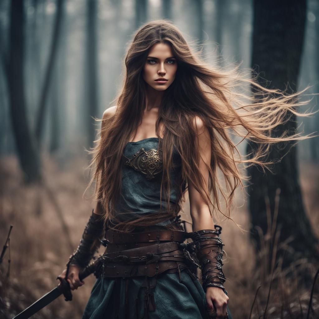 Enchanting Warrior Girl Ready for Battle