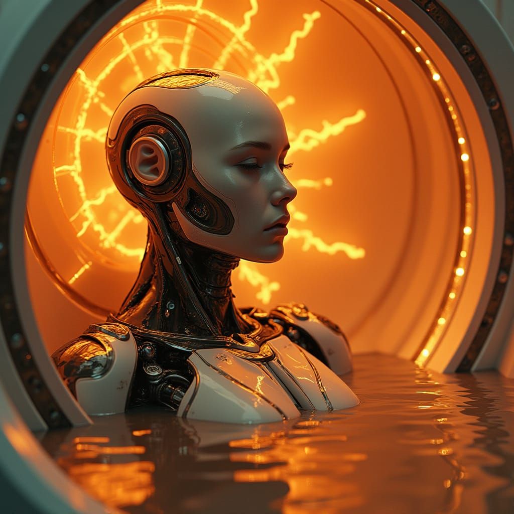 Tranquil Robot in Futuristic Sensory Deprivation Tank