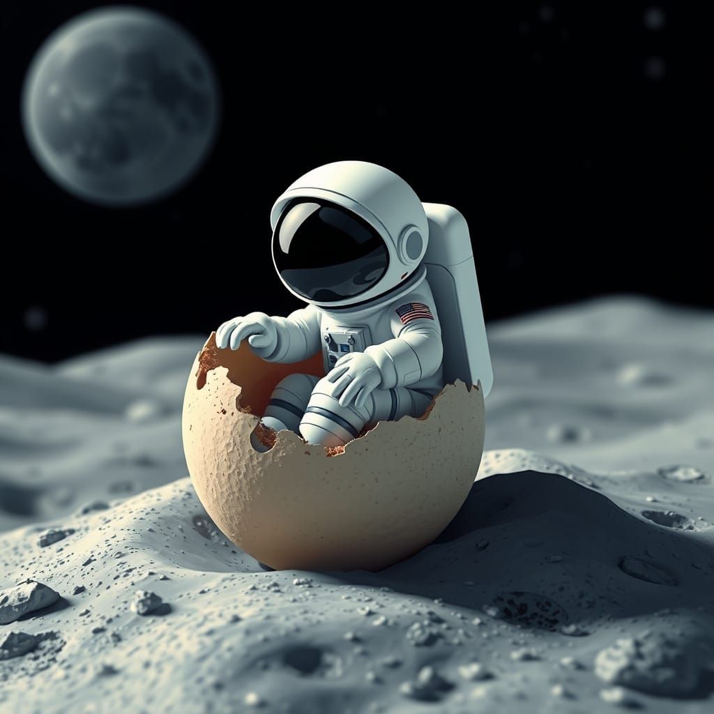 Astronaut Hatching From Egg on the Moon