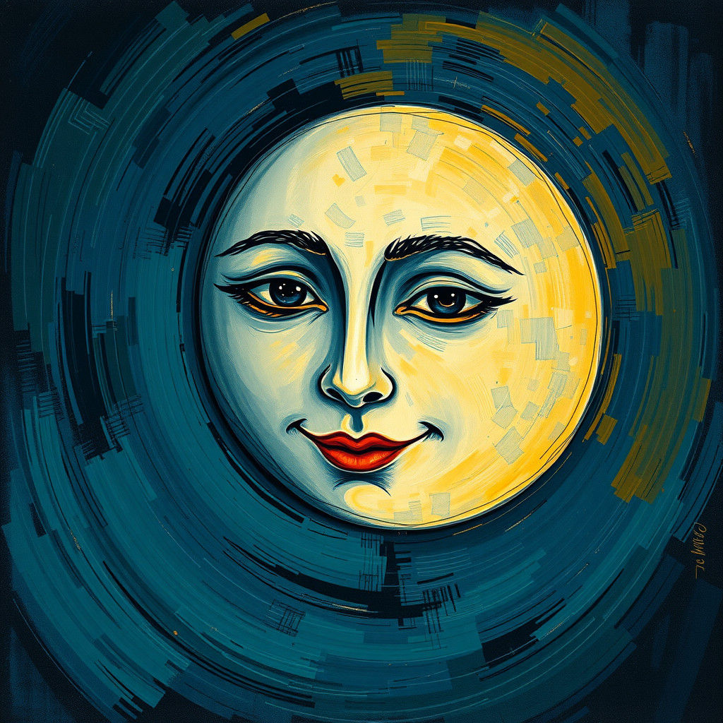 Dreamy Moon Face in Expressionist Style