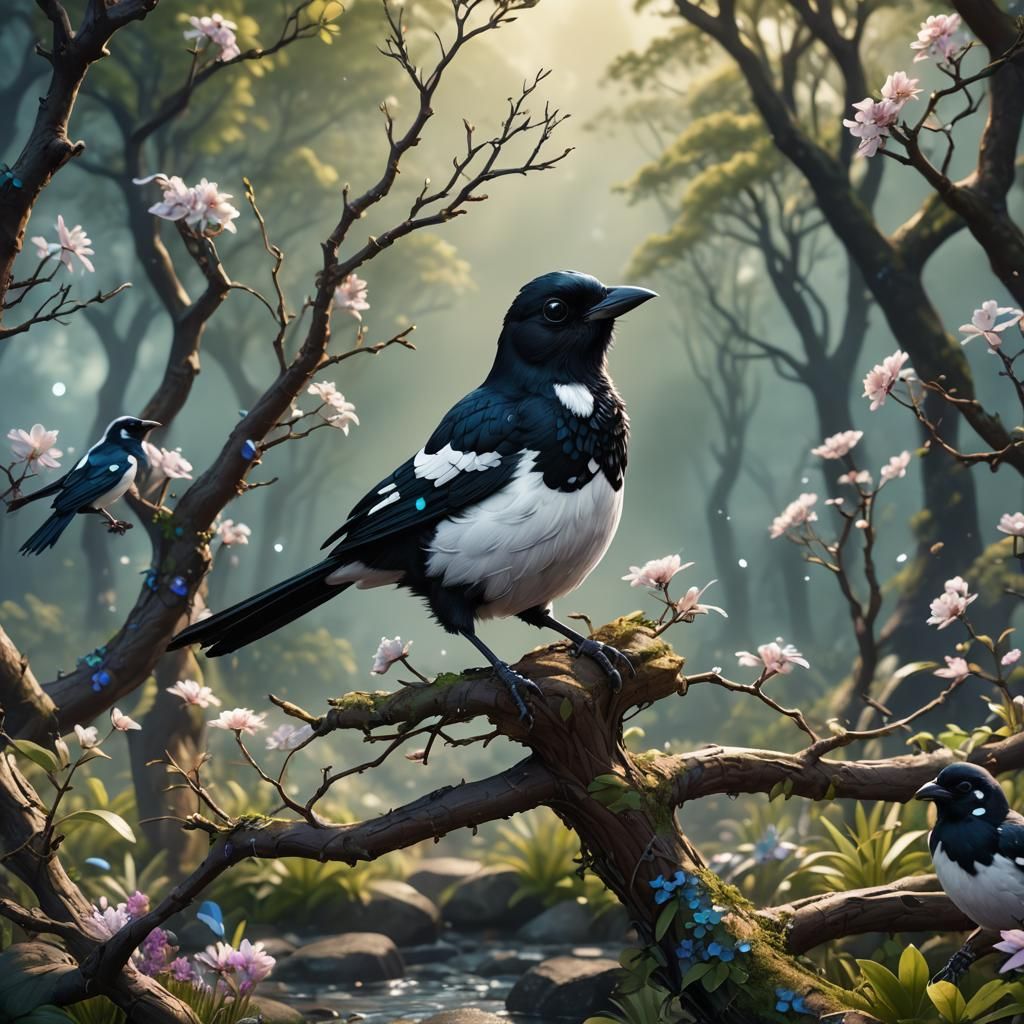 Adorable Magpie in Detailed Matte Painting Style