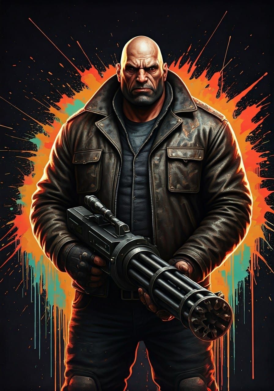 Heavy Weapons Guy in Dystopian Graffiti Art Style