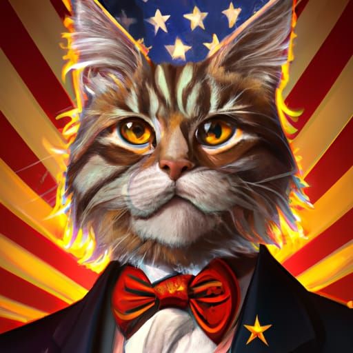 Hyperrealistic Cat President Portrait in Art Nouveau Style