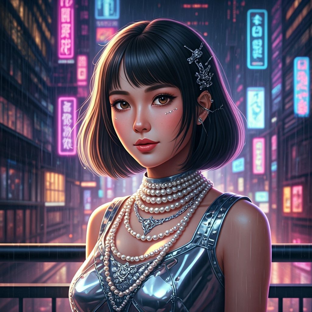 Cyberpunk Thai Woman in Silver Y2K Outfit