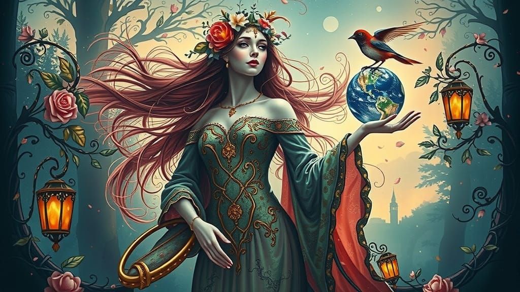 Dancing Woman with Flowers in Klimt Style