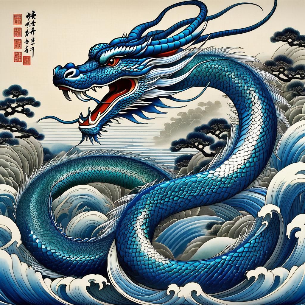 Refined Chinese Water Dragon Illustration on Parchment