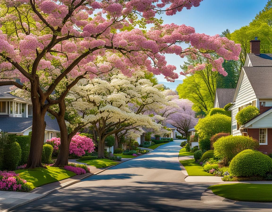 Mid-Century Modern Neighborhood in Spring Bloom
