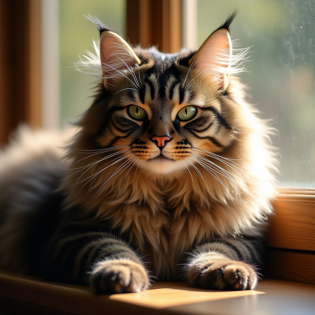 Majestic Maine Coon Cat Lounging in Golden Sunlight