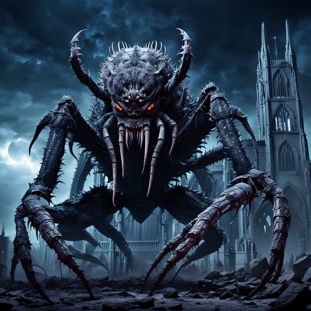 Dark Gothic Beast Emerges from Ruined Cathedral