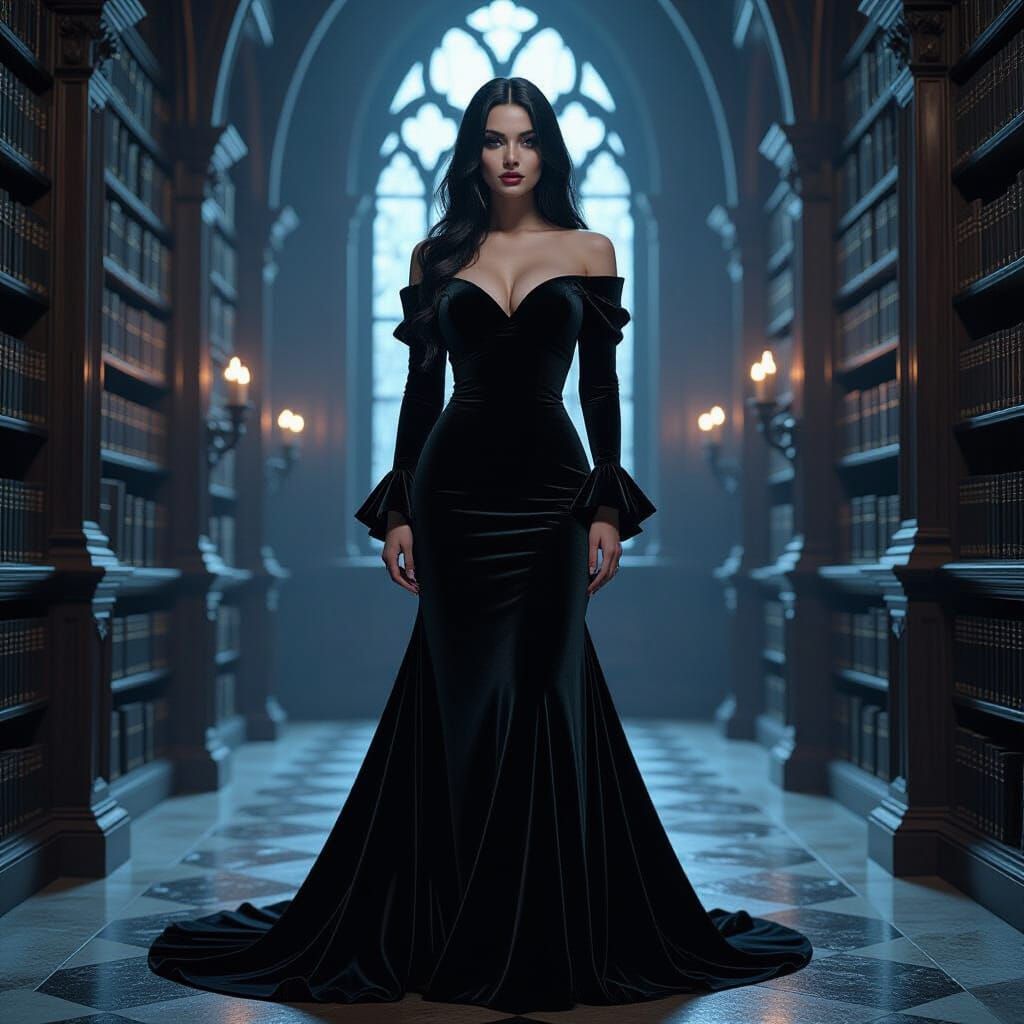 Gothic Goth Woman in Ancient Library