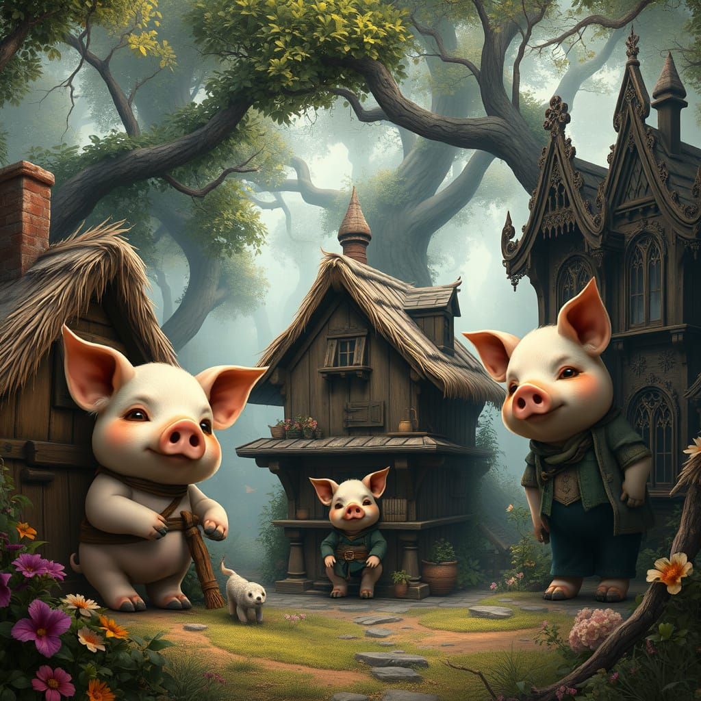 Whimsical Pigs Build Gothic Marvels in Enchanted Forest