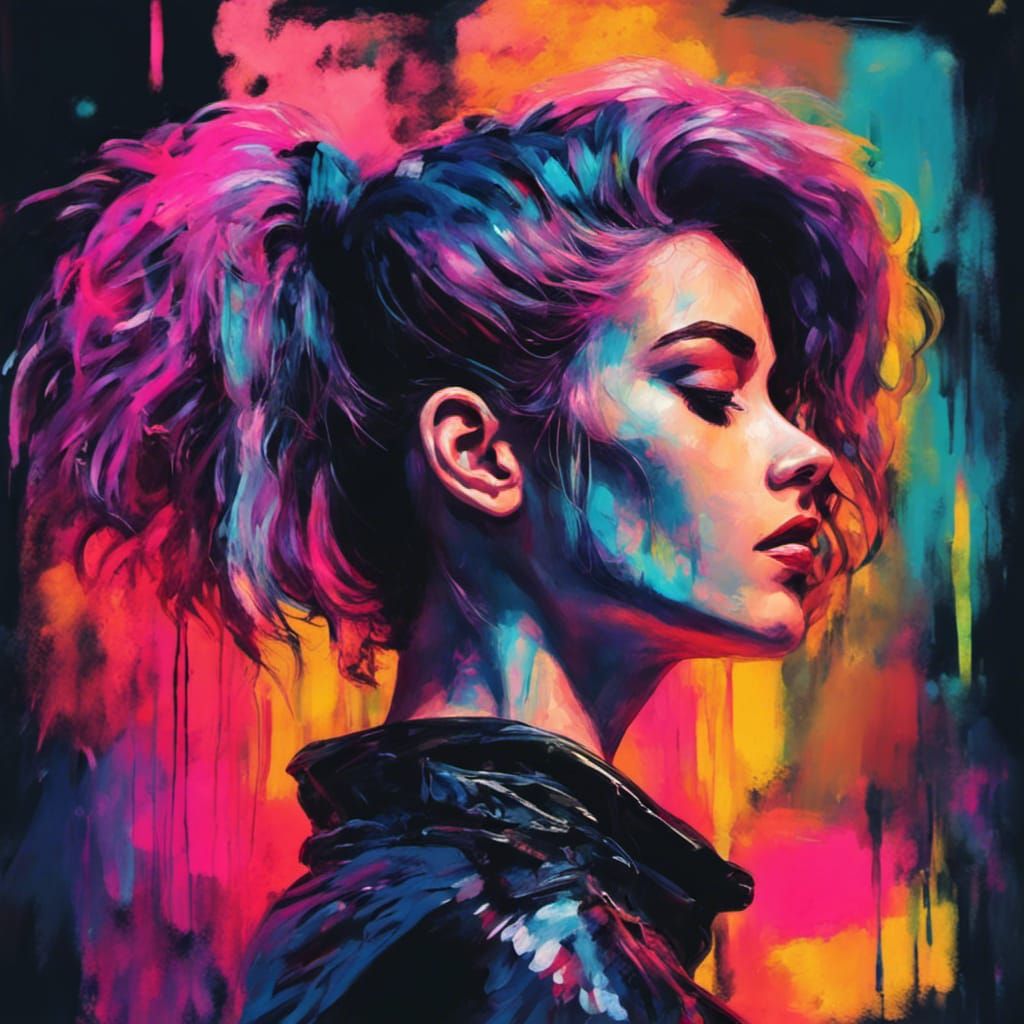 Cyberpunk Girl in Vintage Dark Ink Style