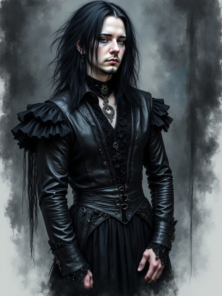 Gothic Man in Lace Dress: Watercolor Oil Painting
