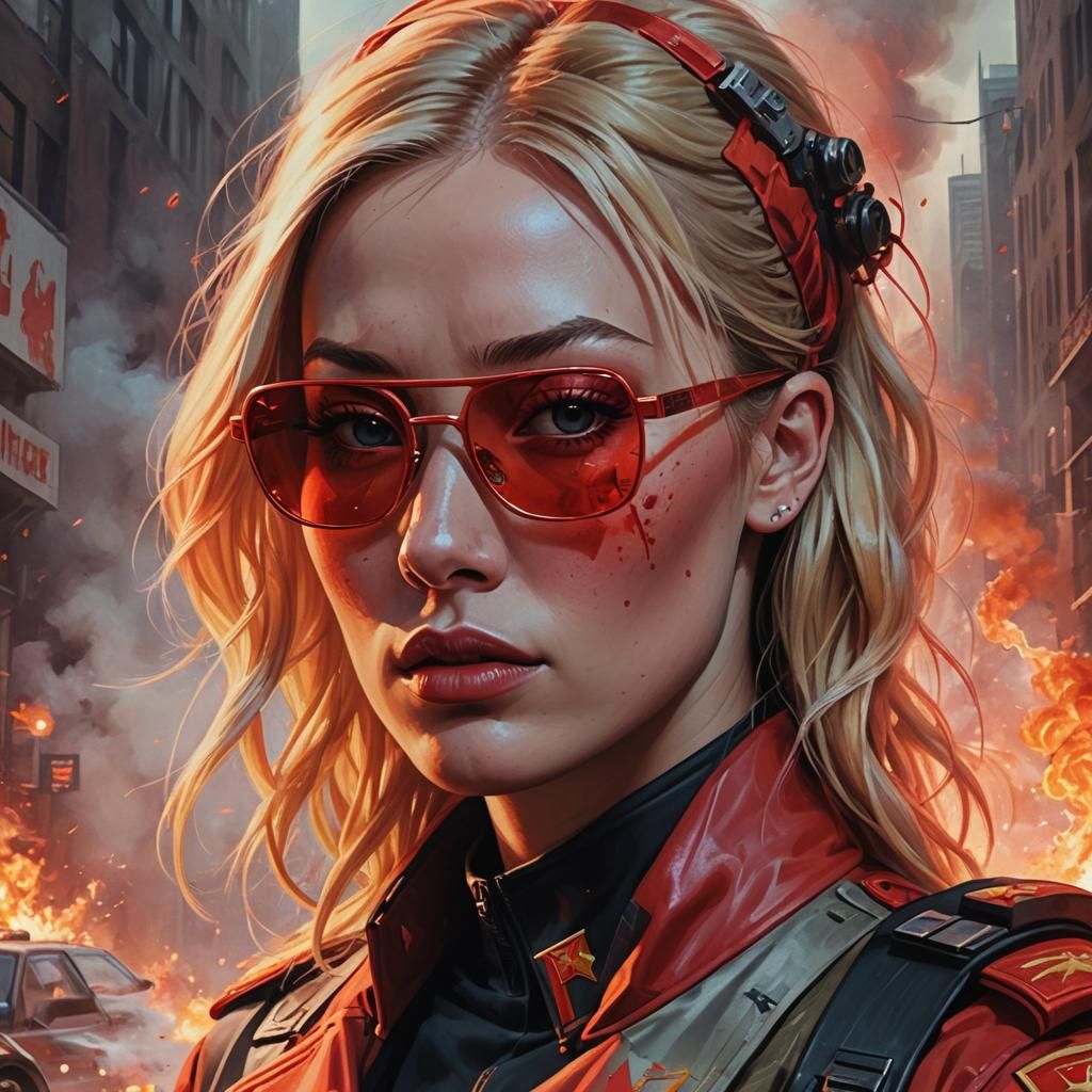 Red Army Commander with Fiery Reflections