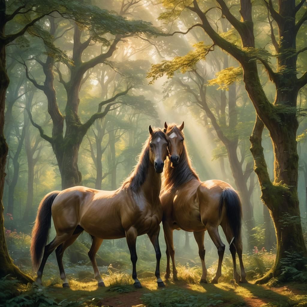 Centaurs' Kiss in Enchanted Forest, Ethereal Fantasy