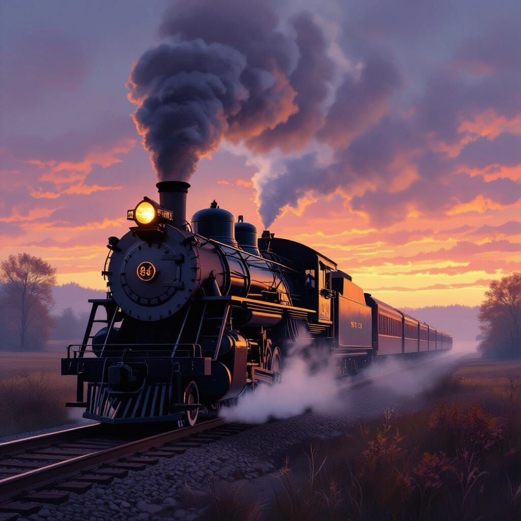 1930s Vintage Train in Misty Autumn Dawn