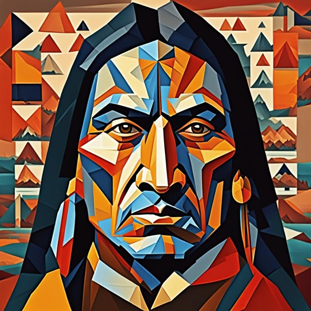 Sitting Bull Portrait in Cubist Art Deco Style