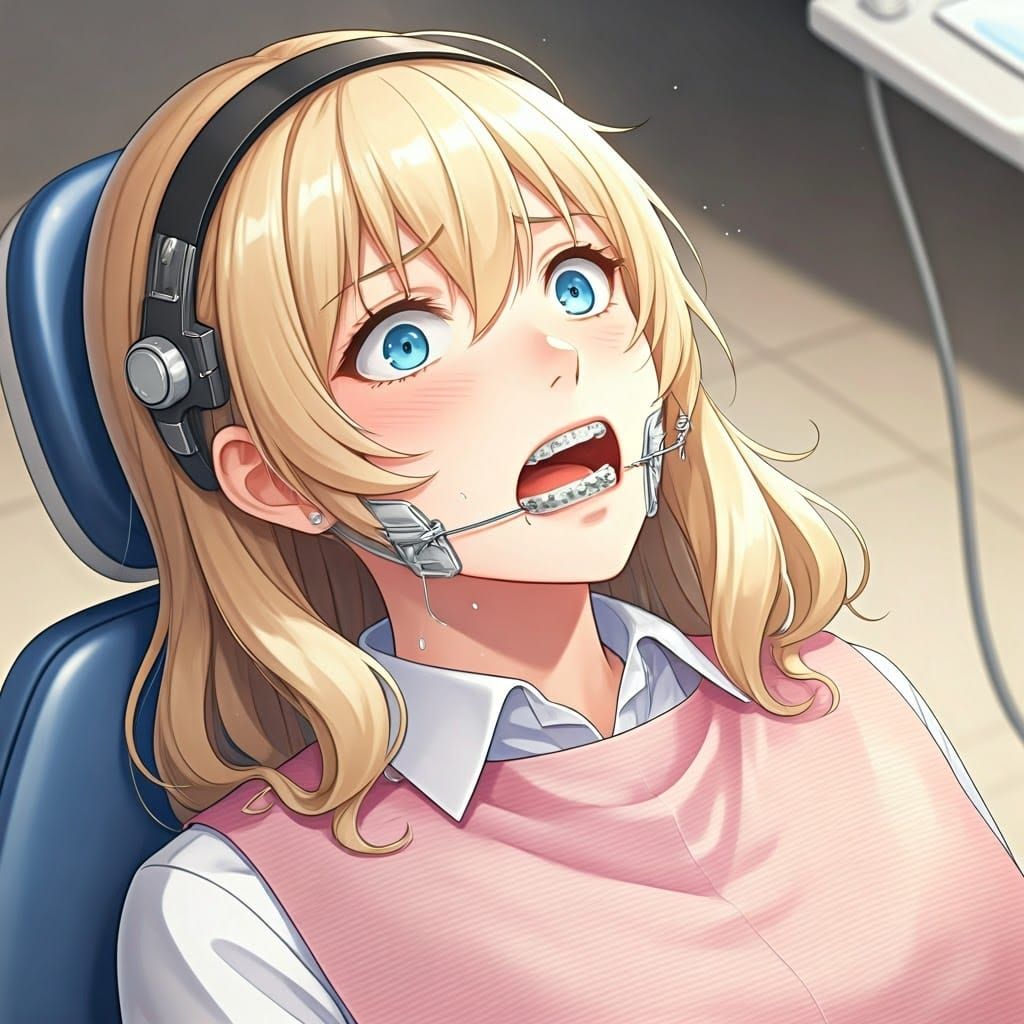 Anime Woman's Dental Dread: Manga Style Braces
