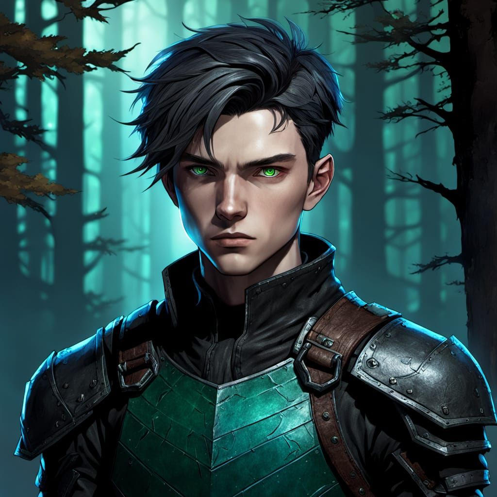 Agile Rogue Teenager in Dimly Lit Forest