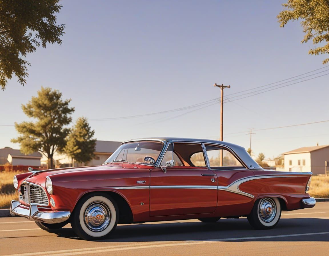 Wide view: red 1959 Studebaker Lark